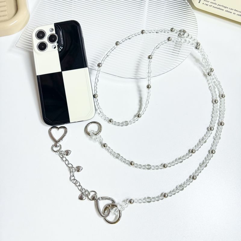 Phone Faux Alloy Buckled Lanyard Crystal Heart