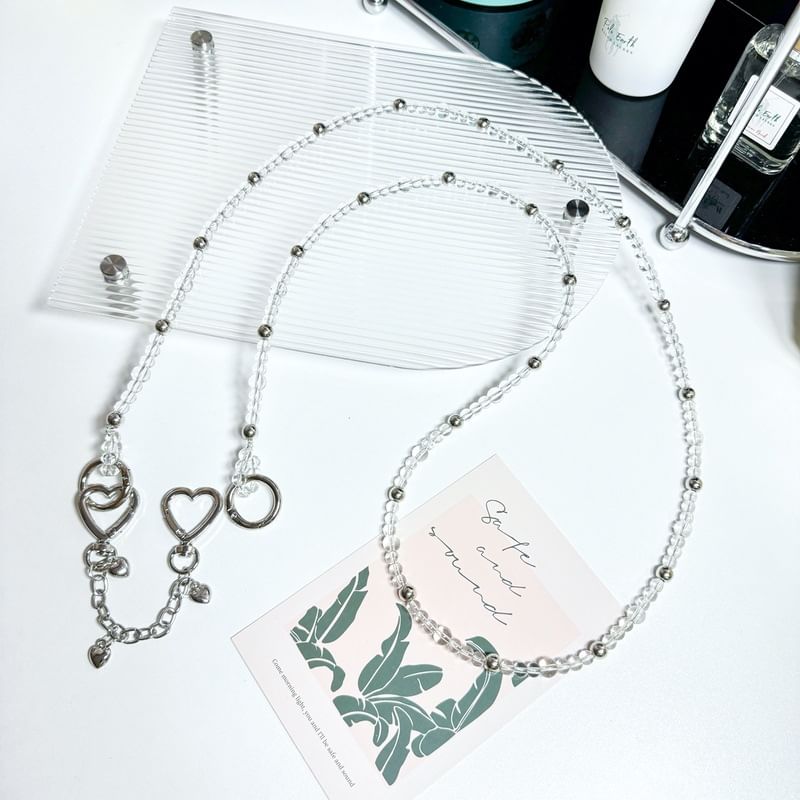 Phone Faux Alloy Buckled Lanyard Crystal Heart