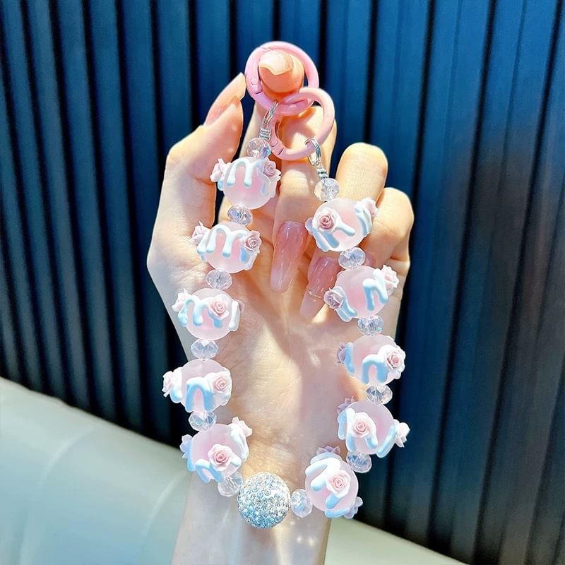 Bead Phone Strap Rose