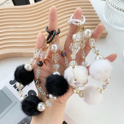Layered Strap Pom Faux Pearl Phone
