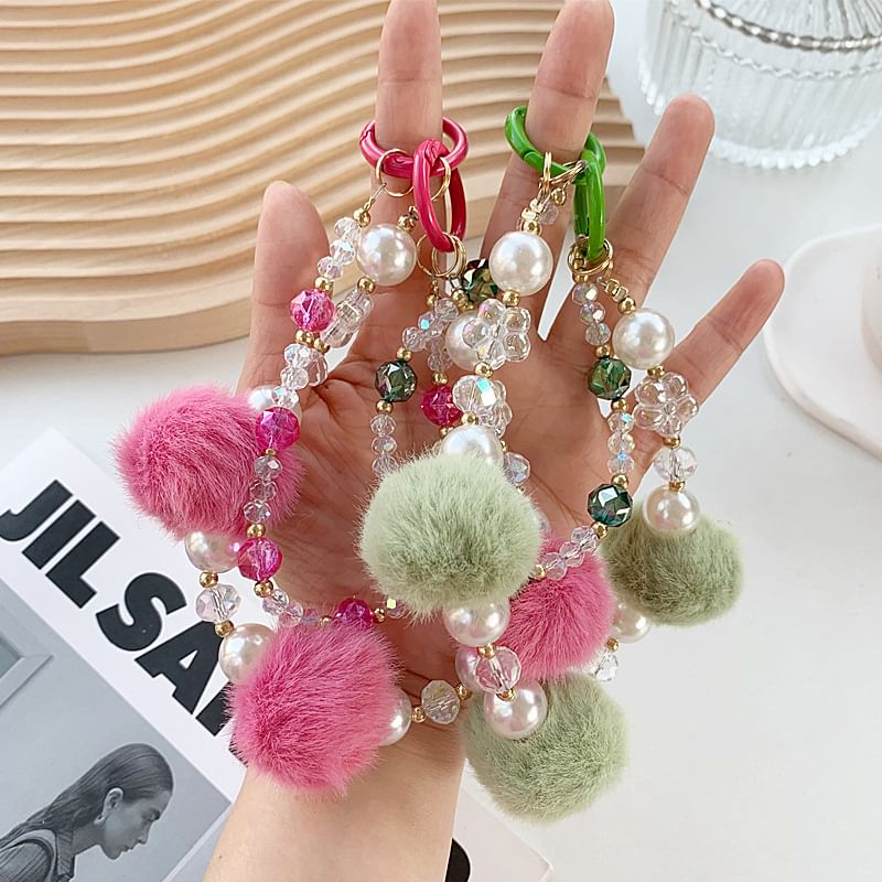 Layered Strap Pom Faux Pearl Phone