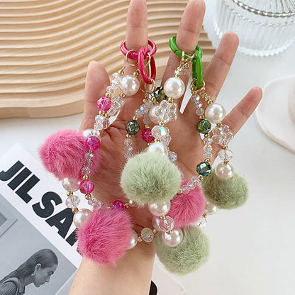 Layered Strap Pom Faux Pearl Phone