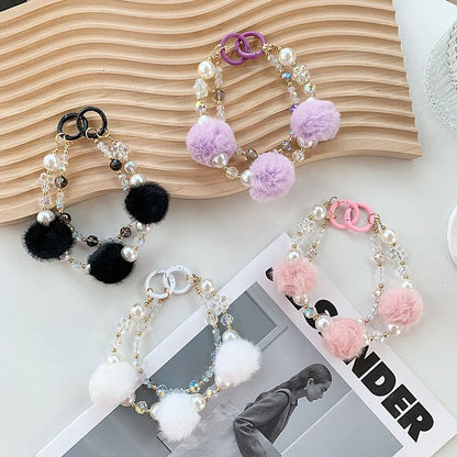 Layered Strap Pom Faux Pearl Phone