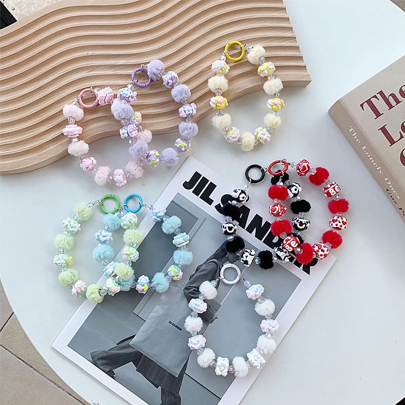 Bead Heart Phone Strap Pom