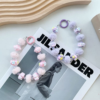 Bead Heart Phone Strap Pom
