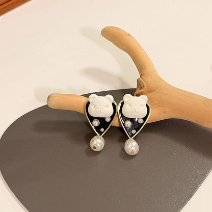 Bear Pearl Earring Alloy Drop Faux