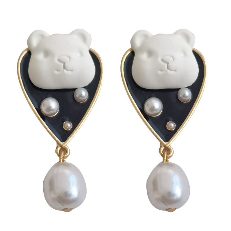 Bear Pearl Earring Alloy Drop Faux