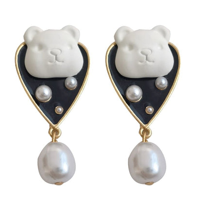 Bear Pearl Earring Alloy Drop Faux