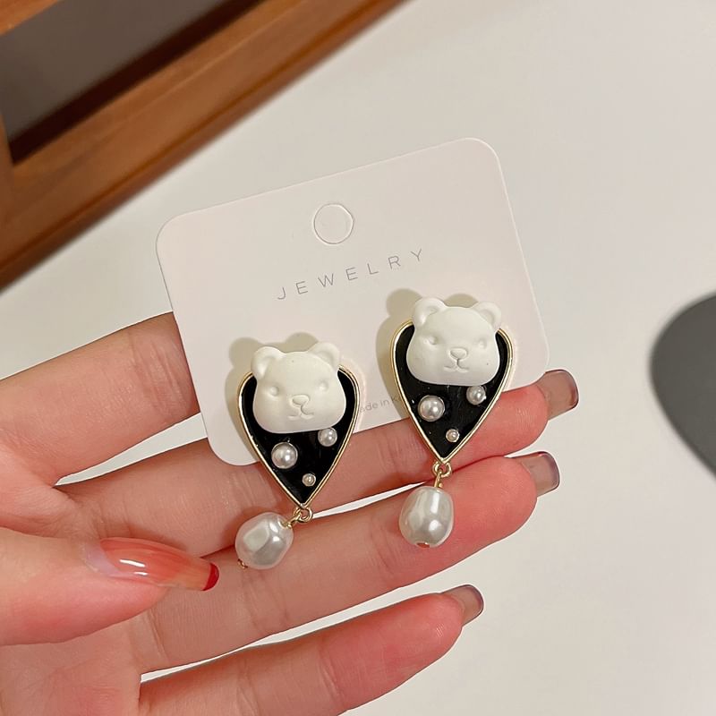 Bear Pearl Earring Alloy Drop Faux