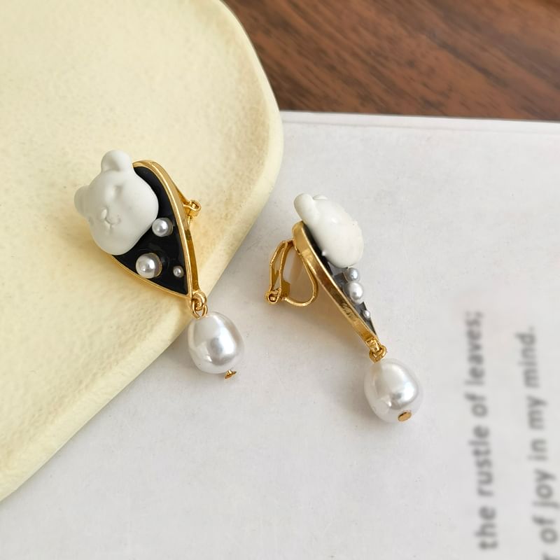 Bear Pearl Earring Alloy Drop Faux