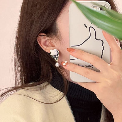 Bear Pearl Earring Alloy Drop Faux