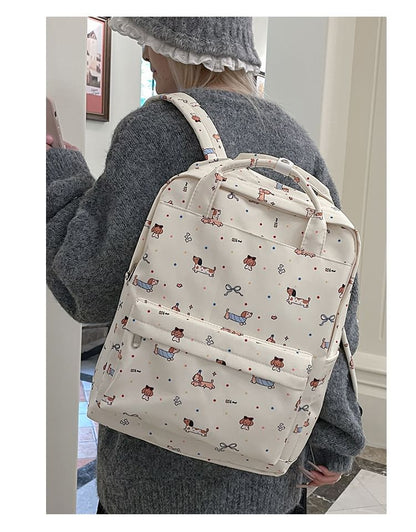 Cartoon Print Top Handle Nylon Backpack