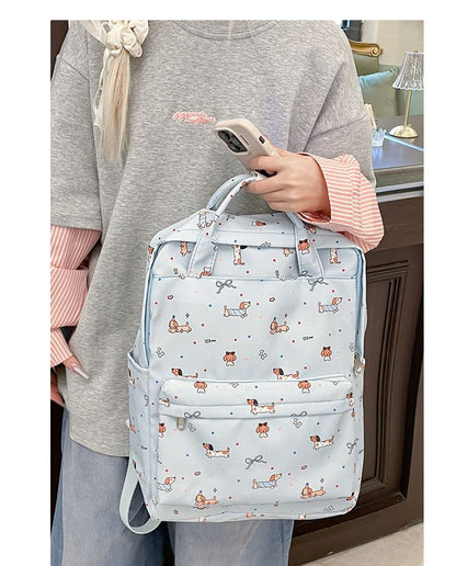 Cartoon Print Top Handle Nylon Backpack