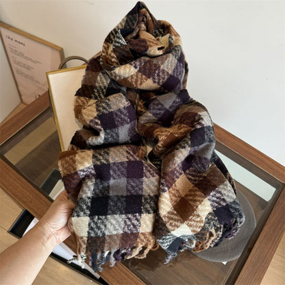 Plaid Fringed Trim Scarf