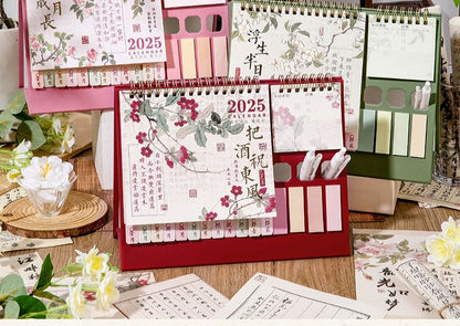 Chinese Painting Desktop Calendar 2025 with Index Tab Sticky Notes