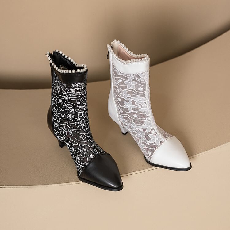 Lace Short Boots Heel Block