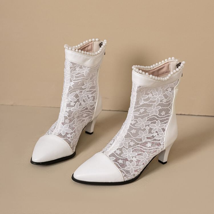 Lace Short Boots Heel Block