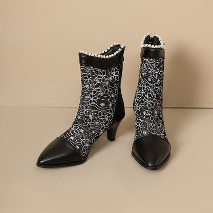 Lace Short Boots Heel Block