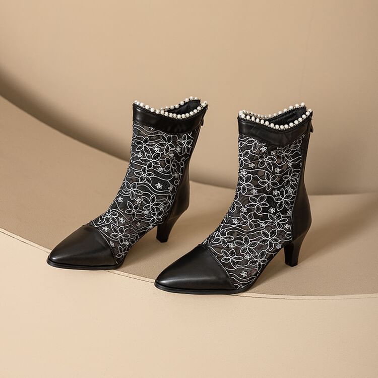 Lace Short Boots Heel Block