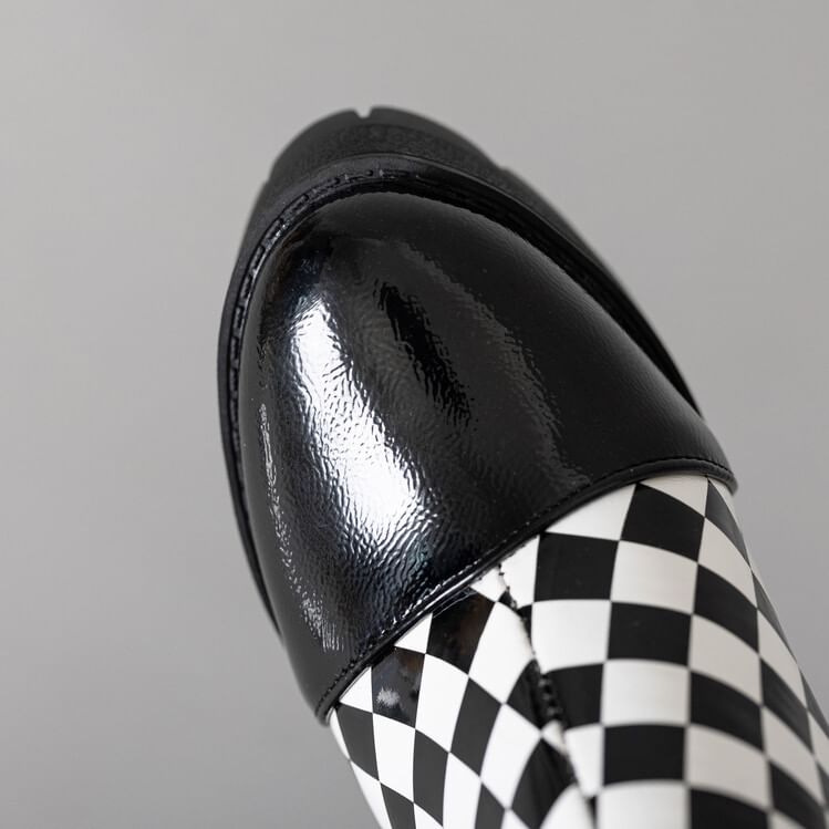 Short Block Checkerboard Heel Boots
