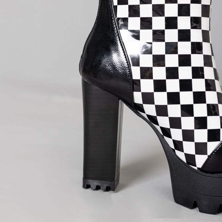 Short Block Checkerboard Heel Boots