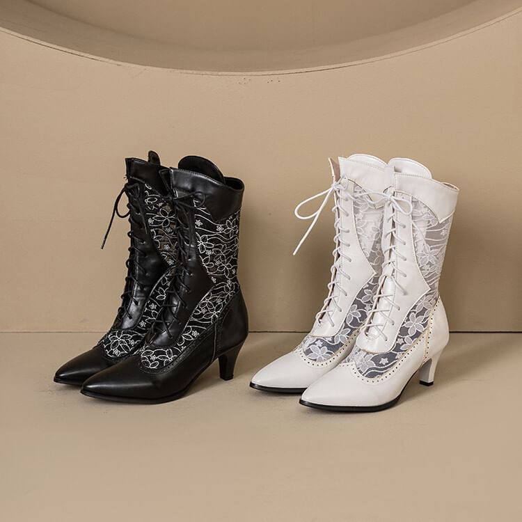 Heel Mesh Short Pointed Low Boots