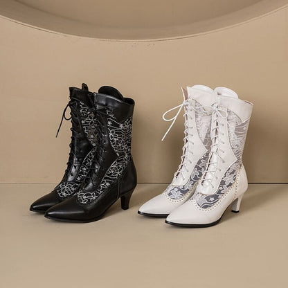 Heel Mesh Short Pointed Low Boots