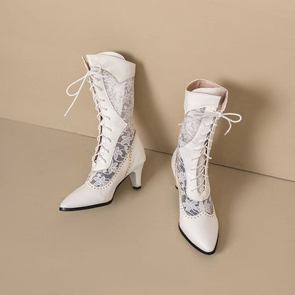 Heel Mesh Short Pointed Low Boots