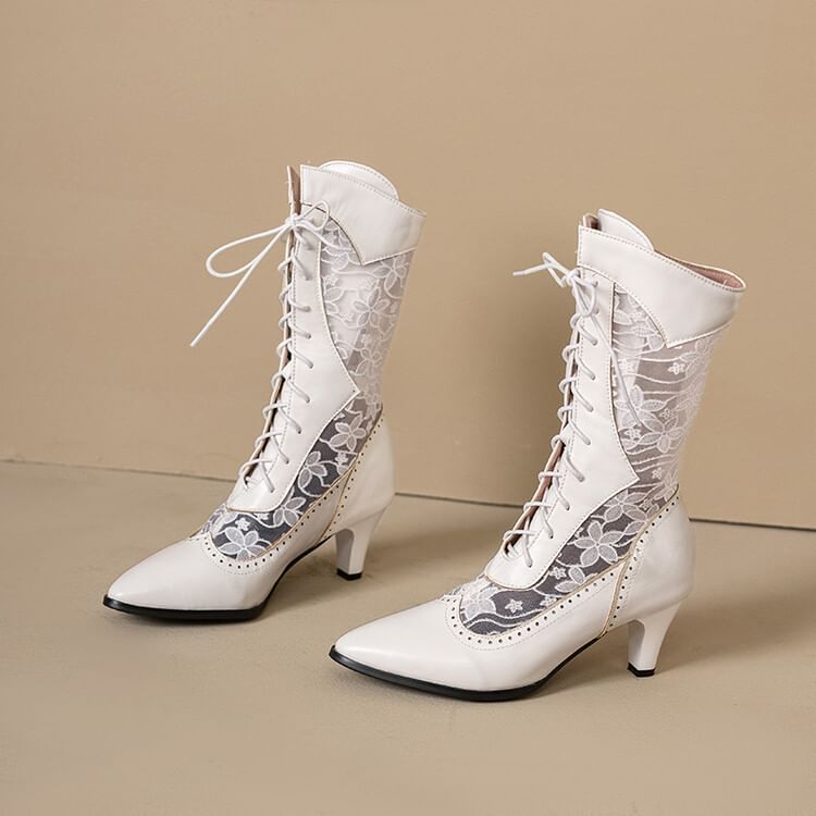 Heel Mesh Short Pointed Low Boots