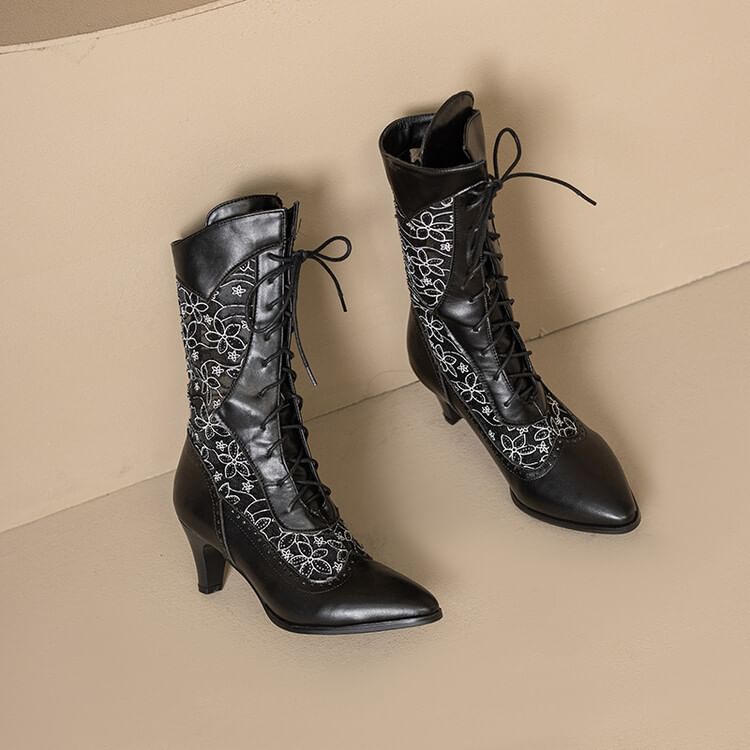 Heel Mesh Short Pointed Low Boots