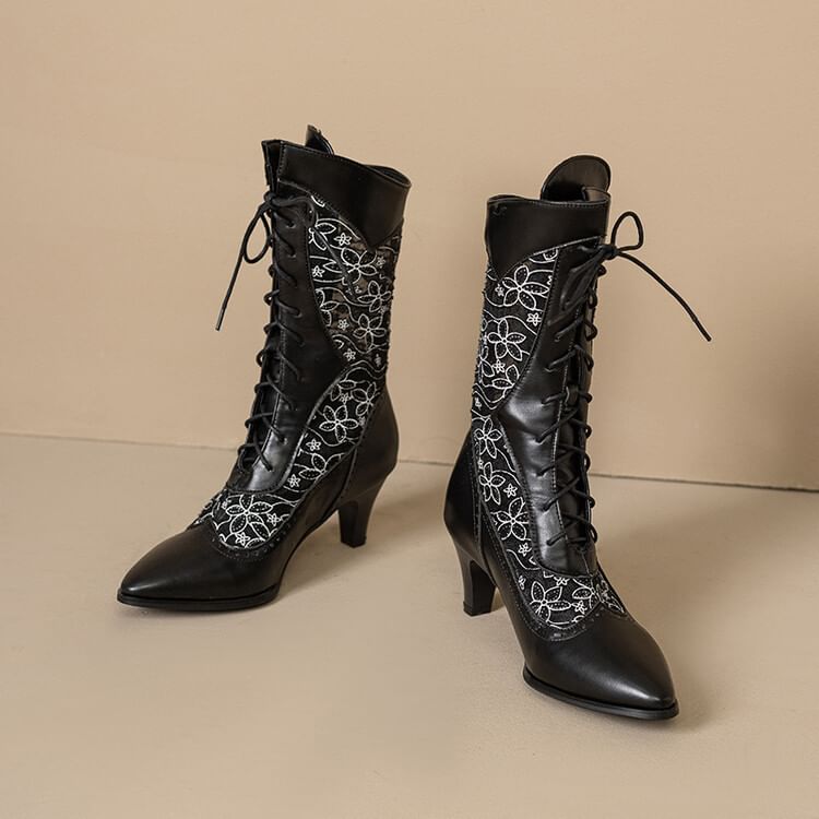 Heel Mesh Short Pointed Low Boots