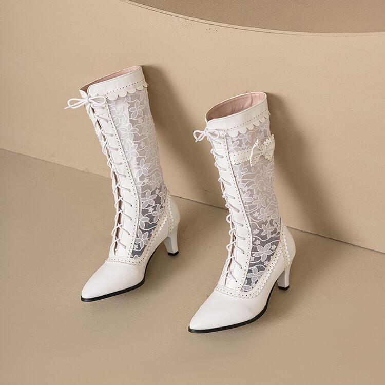 Heel Boots Short Block Lace