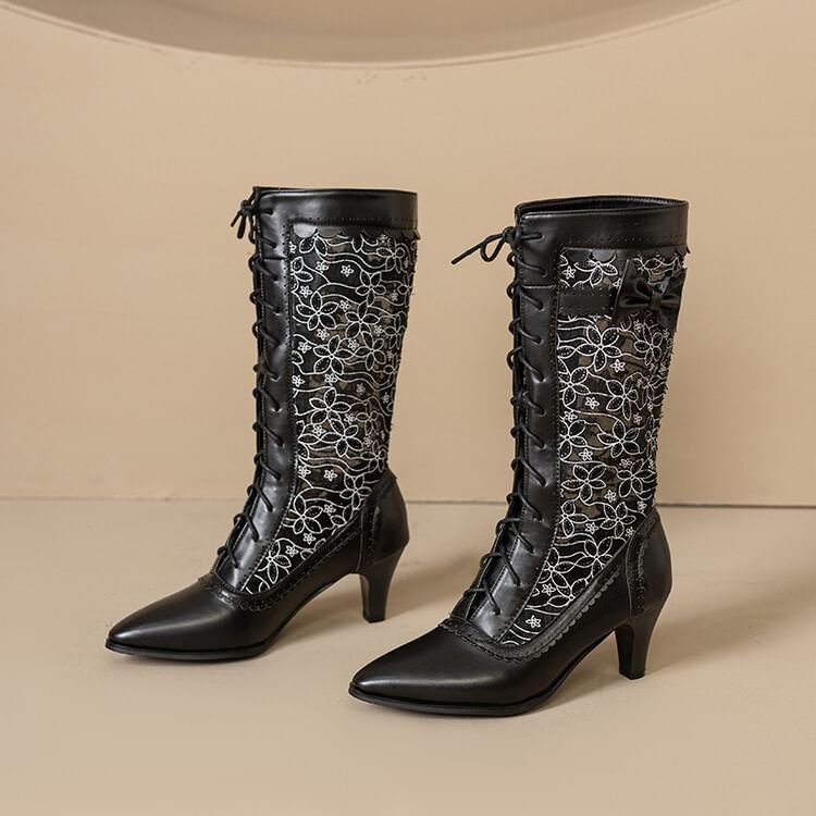 Heel Boots Short Block Lace