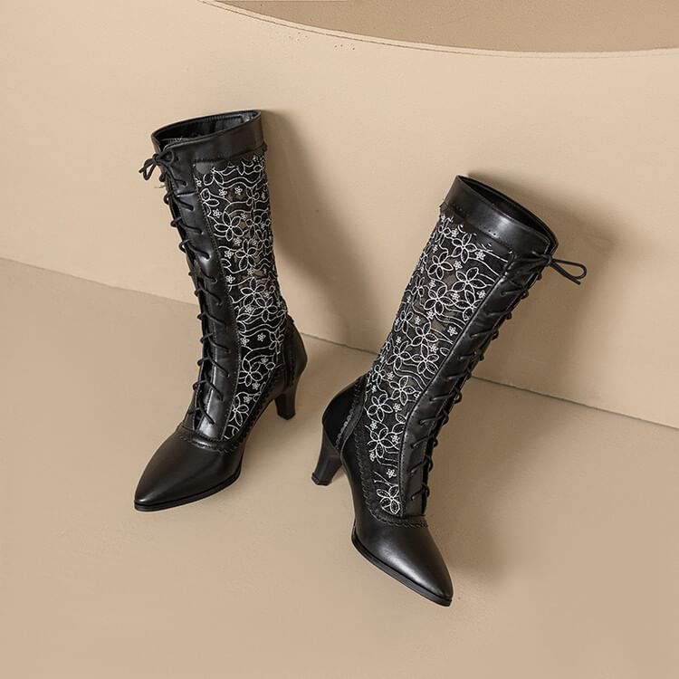 Heel Boots Short Block Lace
