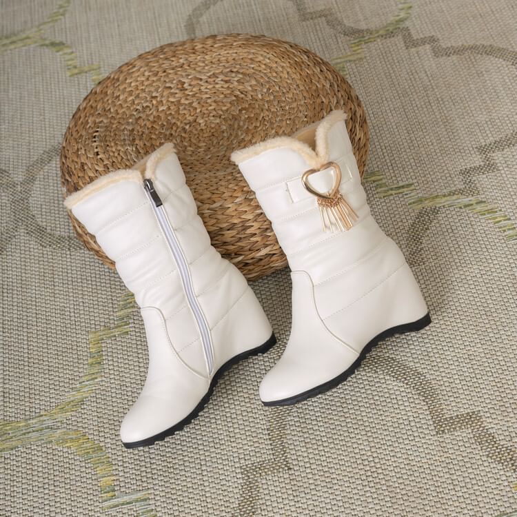 Heel Boots Heart Buckle Wedge Snow Short