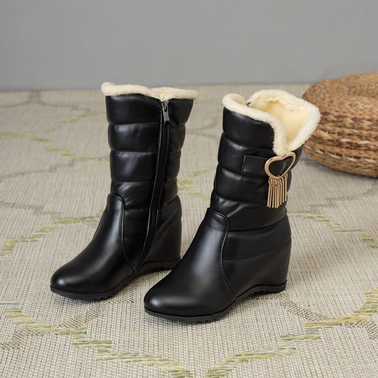 Heel Boots Heart Buckle Wedge Snow Short