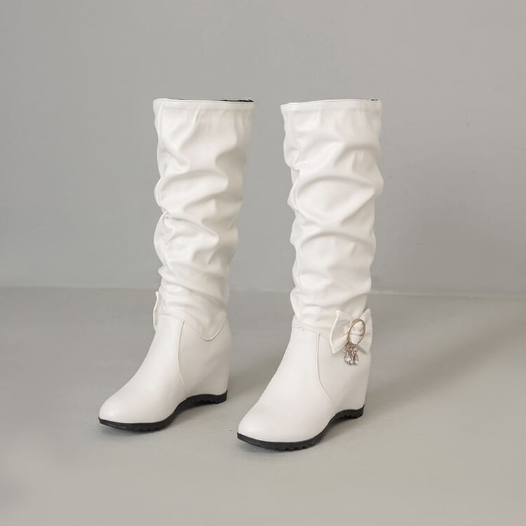 Boots Tall Leather Wedge Hidden Faux