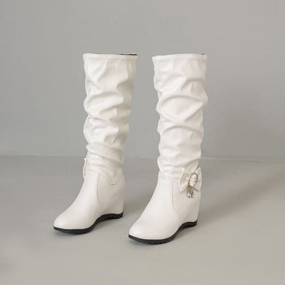 Boots Tall Leather Wedge Hidden Faux