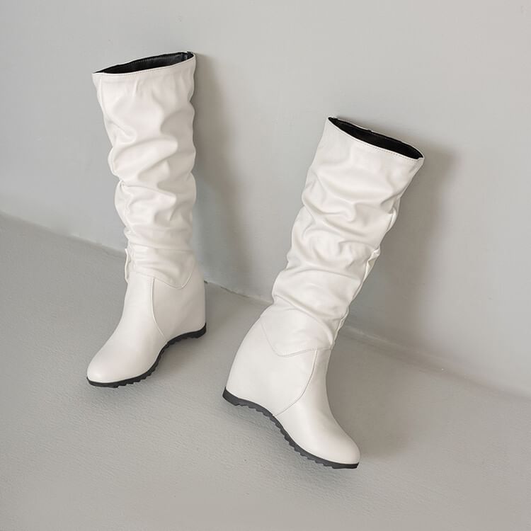 Boots Tall Leather Wedge Hidden Faux