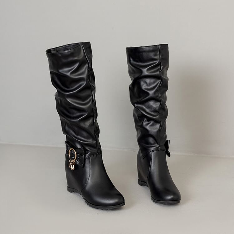 Boots Tall Leather Wedge Hidden Faux