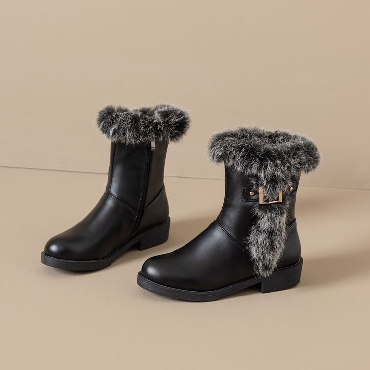 Boots Buckled Short Faux Fur