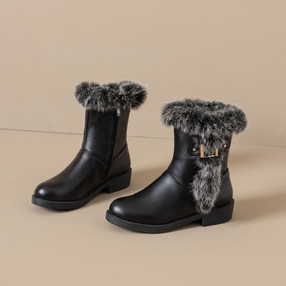 Boots Buckled Short Faux Fur