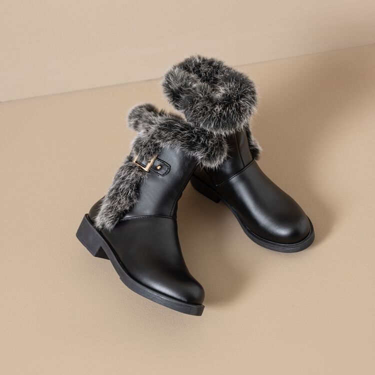 Boots Buckled Short Faux Fur