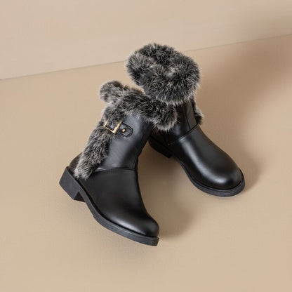 Boots Buckled Short Faux Fur