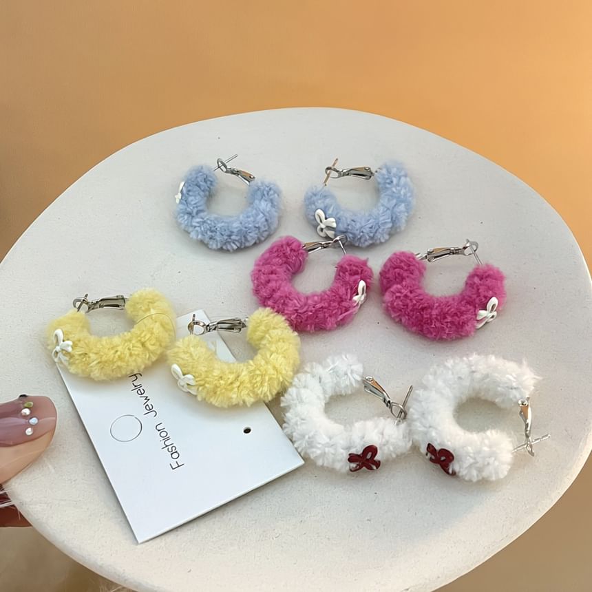 Bow Accent Fleece Hoop Earrings