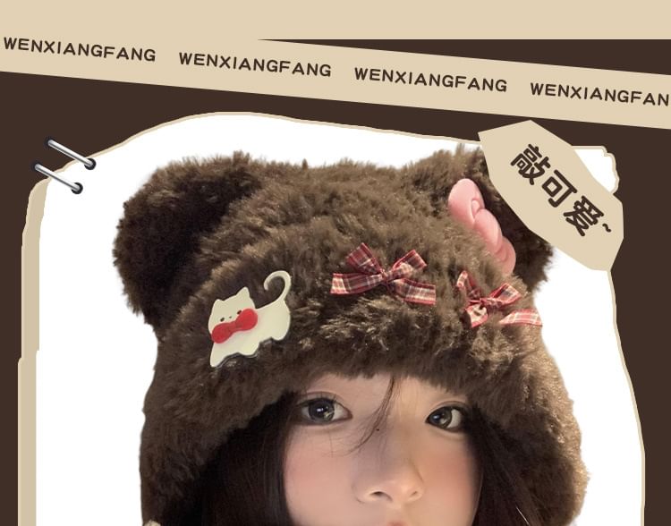 Bow Bear Beanie Accent Fluffy Ear