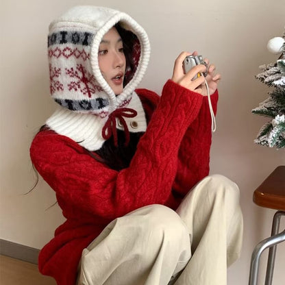 Snowflake Balaclava Print Knit