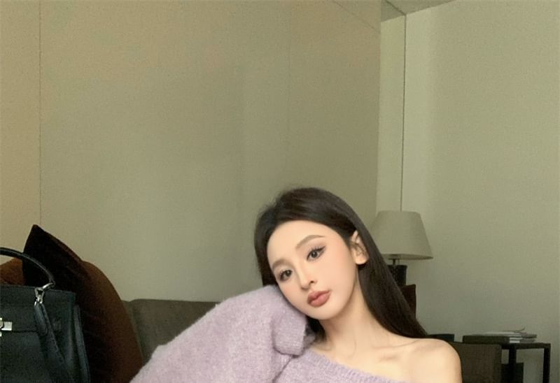Plain / Off Sweater Belt Drop Oversized Shoulder