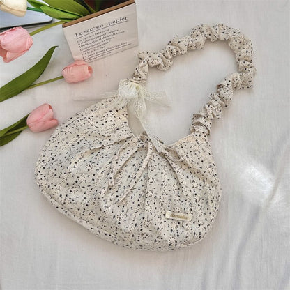 Floral Applique Ruched Strap Shoulder Bag