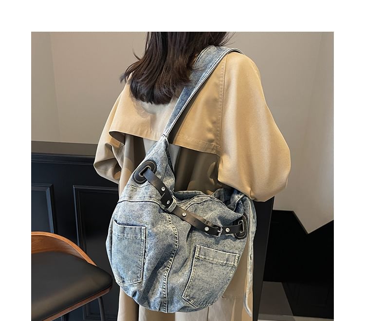 Denim Buckled Bag Washed Crossbody